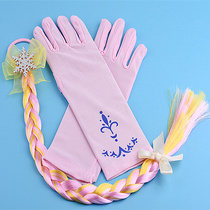 Frozen snowflake pink braid fabric print love gauze gloves thin breathable Girls performance dress accessories