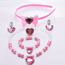 Childrens Necklace Set Pink Love Bow Hairband Bracelet Ring Earrings Frozen Princess Hair Jewelry