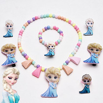 Childrens necklace jewelry love yarn Princess set color pearl beaded stretch bracelet ring hairclip girl ear clip