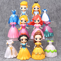 Q version Snow White Mermaid Rapunzel Belle Cinderella movable dressup doll ornaments model toy
