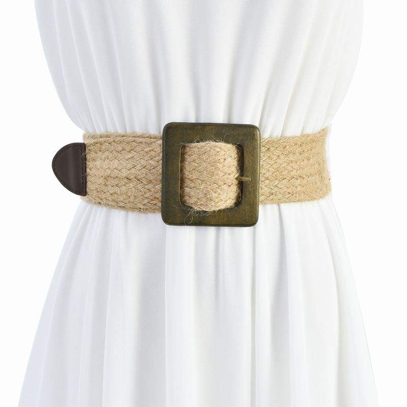 Fashionable Elegant Artistic Style Cotton and Linen Wide Waist Seal Woven Mori Style with Skirt Belt Ladies‘ Pin Buckle Decorative Belt