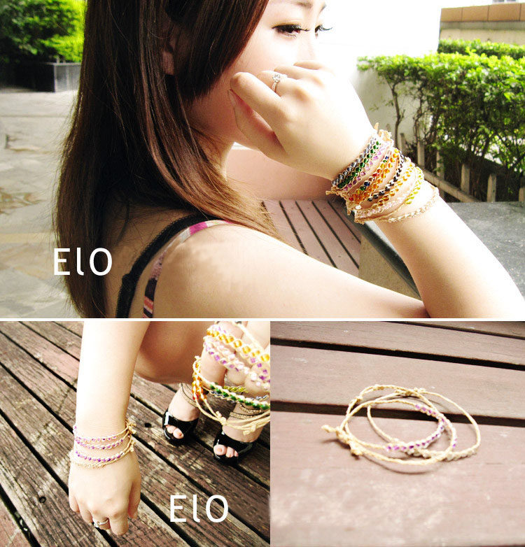 手工编织手绳天然拉菲草12颗粒手链吉祥幸运草许愿草绳水晶手链