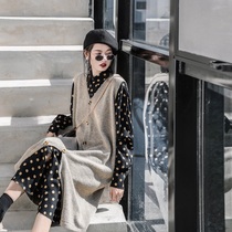  Sandro Moscoloni Early autumn suit skirt two-piece temperament sundress mid-length polka dot dress
