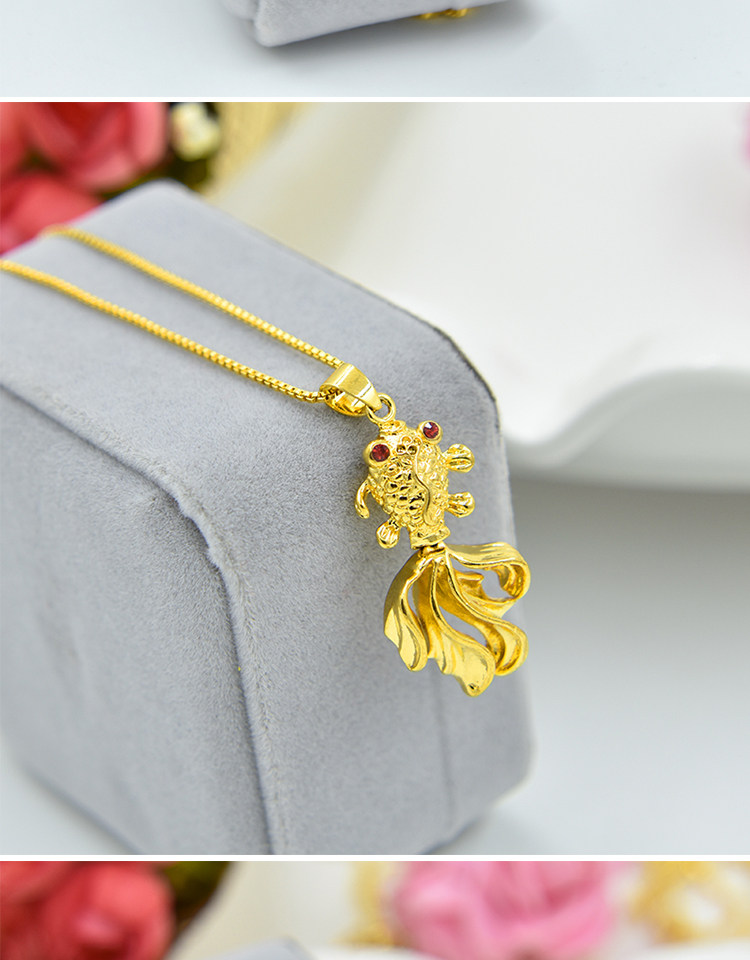 沙金项链女锁骨链金鱼网红吊坠仿黄金简约24k女士水波链久不褪色