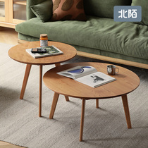 Beimo furniture round coffee table Simple log color small apartment Japanese white oak cherry wood solid wood Nordic small round table