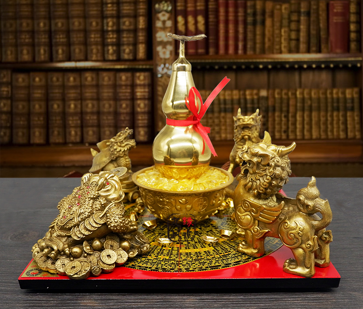 开光纯铜聚财阵摆件葫芦龙龟金蟾貔貅罗盘麒麟风水转运招财聚宝盆