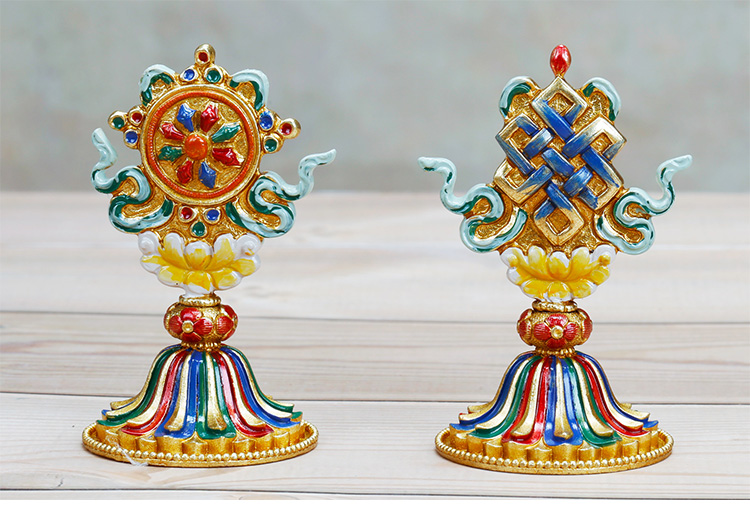 纯铜手工彩绘八吉祥摆件藏传佛教吉祥八宝套装佛用祈福