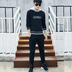 年轻人运动服装90后潮男学生中厚休闲卫衣服和裤子两件一整全套装