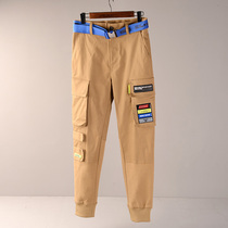 Pipe network synchronous high-end foreign trade mens pants youth twill canvas fabric pocket tooling tide card casual bungling pants