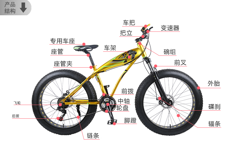 厂家雪地车超宽轮胎双碟刹山地自行车26寸减震大轮胎沙滩公路单车