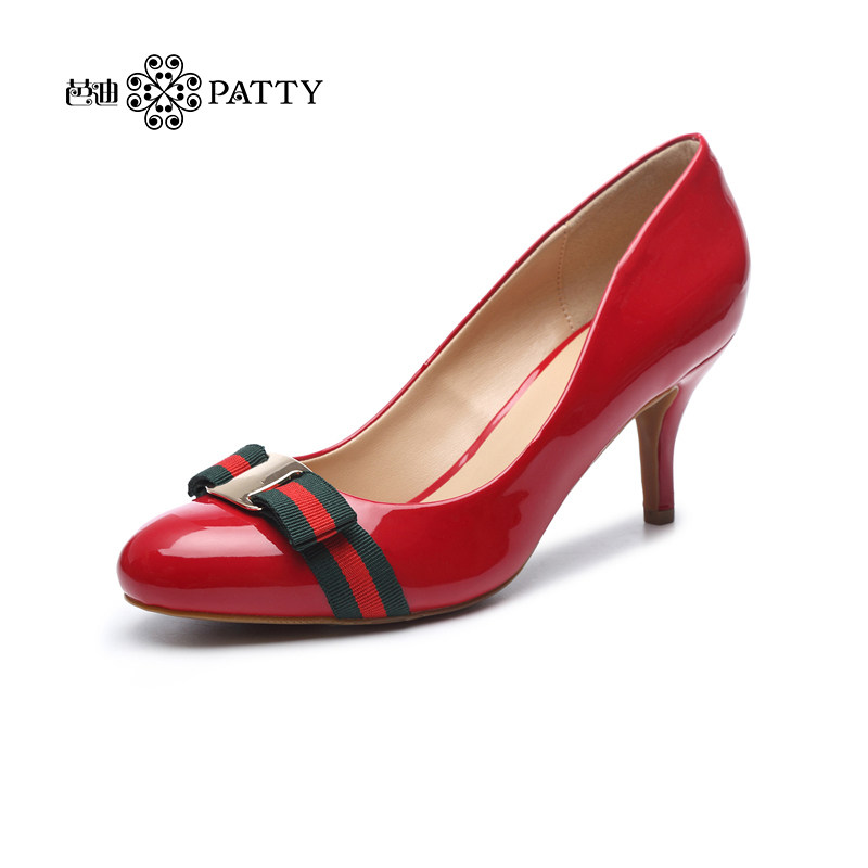 芭迪2017新品夏季浅口圆头拼色蝴蝶结小码高跟鞋细跟性感女单鞋_7折