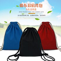 cotton cloth bunches pocket double shoulder bag student training course canvas draw rope cloth bag small backpack printed word custom made LOGO