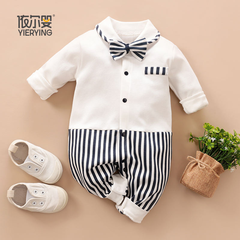 One-piece clothes for infants and young children net red male baby full moon clothing cotton handsome gentleman hundred-day banquet one-piece dress spring and autumn