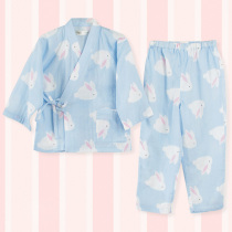 Hanging girls all cotton air conditioning room thin pajamas spring and summer children pure cotton gauze Japanese sweat bathing suit