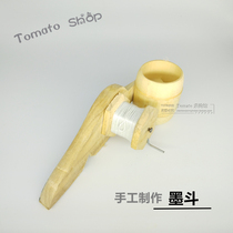 Old-fashioned ink bucket bamboo ink warehouse wooden handle shaking scribe hand box ink bucket decoration woodworking drawing line tool