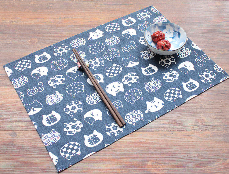 和风日式风吕敷纯棉布艺印花餐巾餐布包裹便当布茶巾拍照猫咪