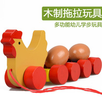 Early teaching Yi intelligent walking animal pulling toys children creative wooden chicken trailer and selling hot school steps