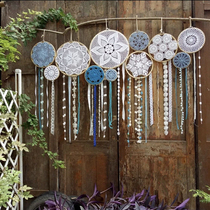 Kindergarten wall decoration handmade diy bamboo ring blue and white cotton cloth Chinese style batik cloth tablecloth