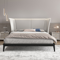 Italian Minimalist White Wax Wood Solid Wood Bed Modern Minima Genuine Leather Bed Light Extravagant Top Layer Cow Leather Bed 1 8 Double Wedding Bed