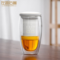 Left Tea Right instrumental ins Double heat insulation glass cups Tea Water separation tea cup Office Individual special water glass sub