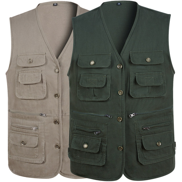 Spring and autumn middle-aged and elderly men's cotton dad jacket vest multi-pocket vest photography vest men's vest fishing Spring and autumn middle-aged and elderly men's cotton dad jacket vest multi-pocket vest photography vest men's vest fishing