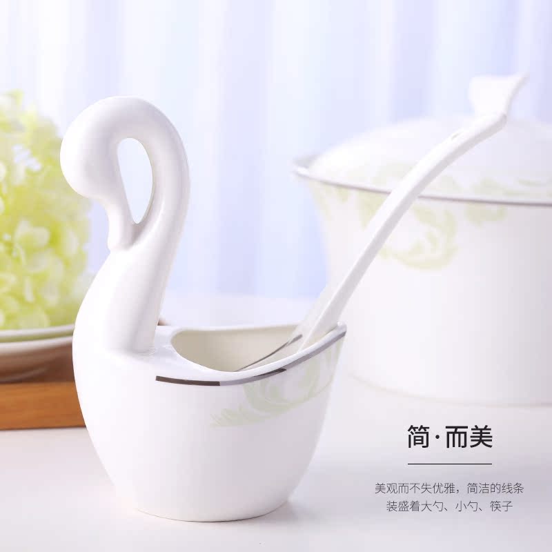 Jingdezhen ceramic household spoon, chopsticks rack creative swans tableware placed spoon, hotel kitchen receive