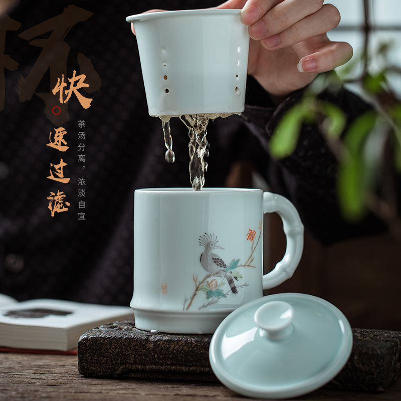 Shadow blue hand - made jingdezhen ceramic filter cup with cover the tea cups separate office keller of tea cups