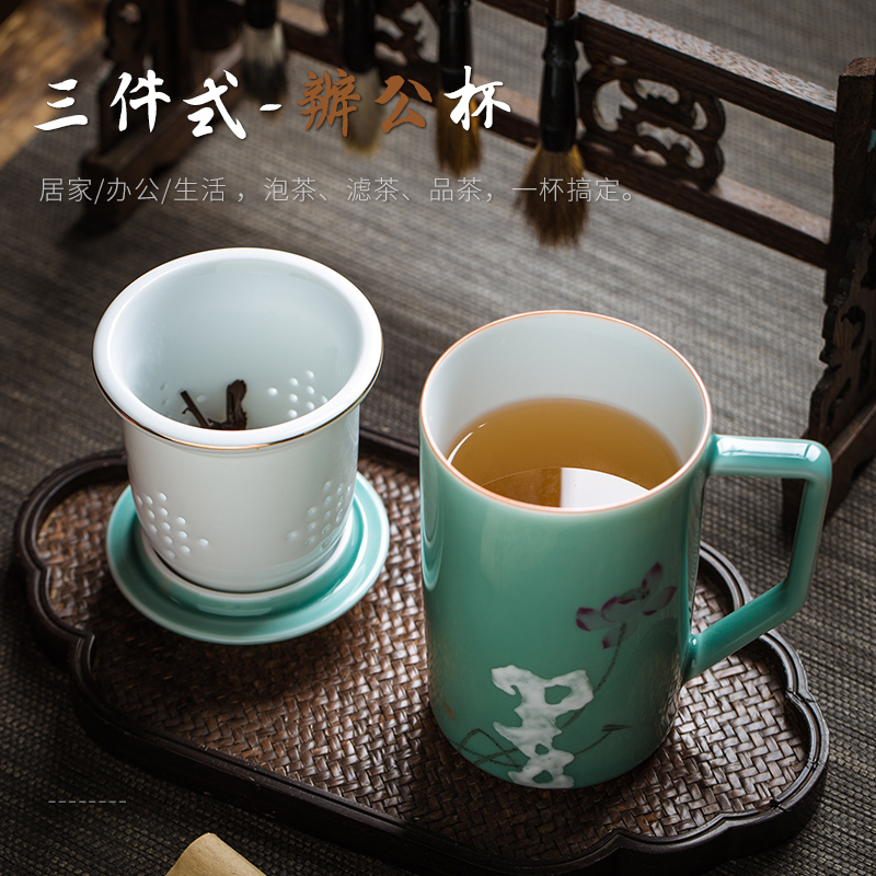 Jingdezhen hand - made tea cups with cover household ceramics filter cup tea separate office cup of cup tea cups