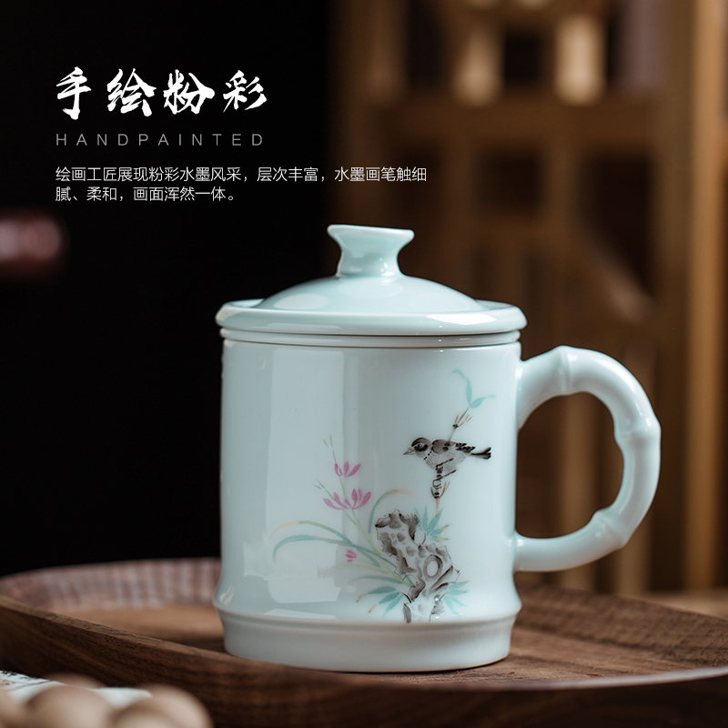 Shadow blue hand - made jingdezhen ceramic filter cup with cover the tea cups separate office keller of tea cups