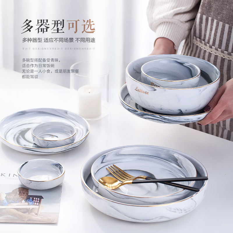 Up Phnom penh grey marble ceramic Nordic INS wind tableware dish dish bowl beefsteak plate DIY combination