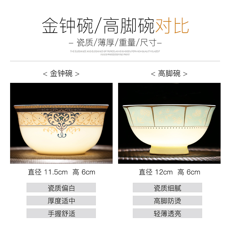 Jingdezhen ceramics 4.5 inch rice bowls cutlery set microwave admiralty ipads porcelain bowl of 10