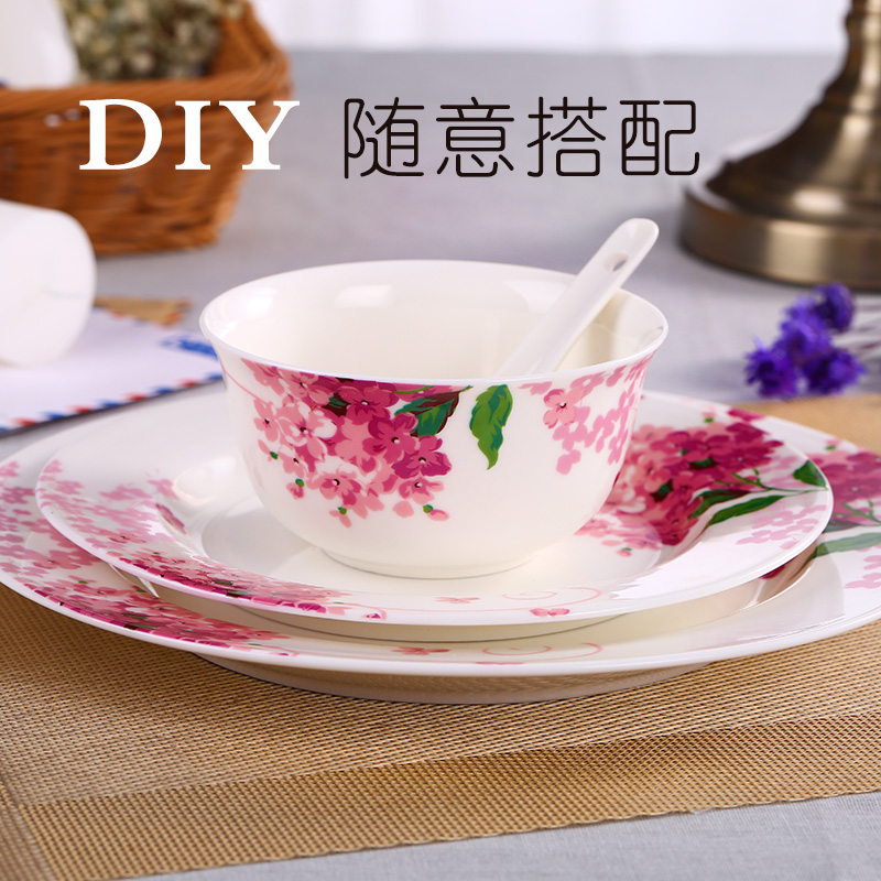 Lilac DIY free collocation with tableware suit jingdezhen ceramic tableware dishes suit household dish dish