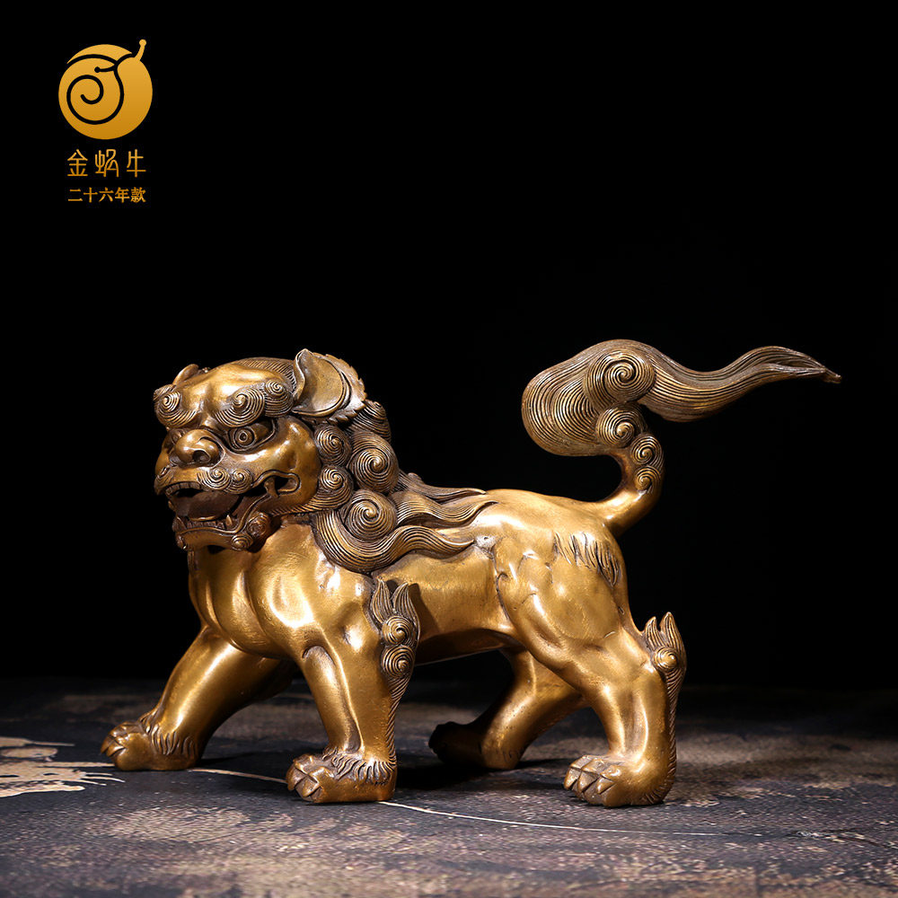 金蜗牛铜狮摆件家居装饰客厅瑞兽中式客厅摆件客厅玄关开业礼品