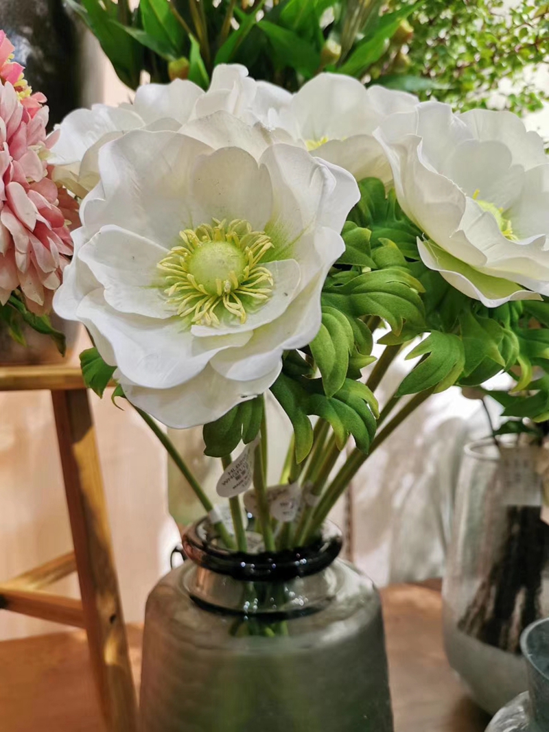 欧式手感保湿银莲花仿真花装饰花摆件民宿酒店室内装饰插花摆设