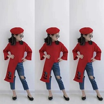 2021 Springtime Child Clothing Girl Red Sweater New Woman Baby Personality Breaking The Ocean Currents Walking Show Jersey Jersey