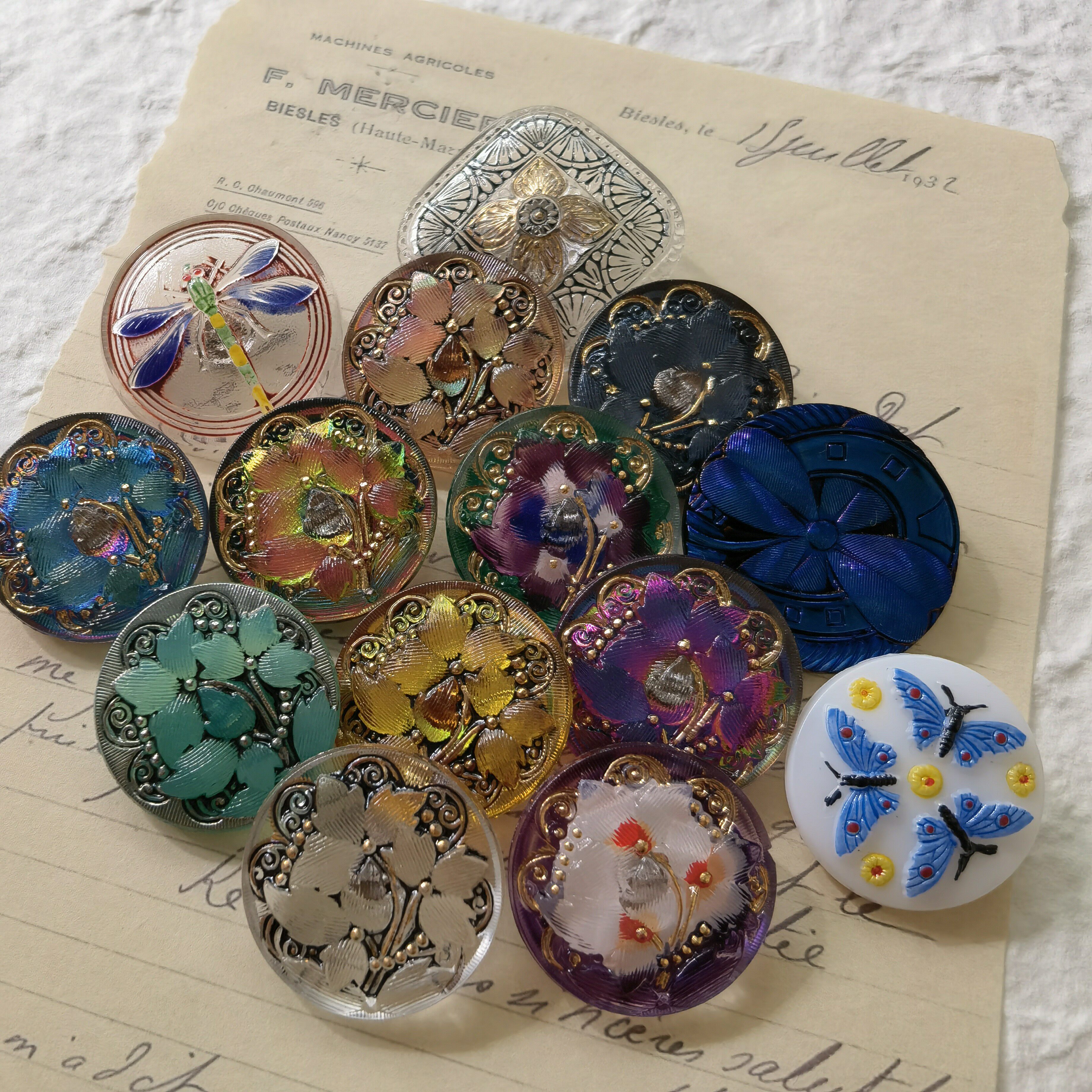 捷克玻璃纽扣glass button手绘捷克珠串珠绕线diy日本耳环材料