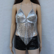 Ultra-cheap sexy metal shiny piece bra top night club pole dance DS performance dress lead dance suit