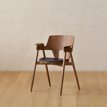 JOLOR Medieval Retro Solid Wood Dining Chair Head Layer Cow Leather Soft Bag Seat Cushion Nordic Ideostyle Minimalist Armrest Leaning Back Chair