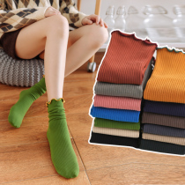 Pile socks avocado green color tide candy color female Milk Tea Spring and Autumn Winter plus velvet vertical bar throw socks