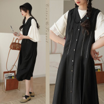 Line drawing summer 2021 new black French retro temperament doll collar design sense vest dress