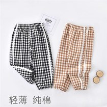 Baby pants in summer outside wearing 9th pants for boys and girls leisure anti-mosquito pants loose sports Korean-length plaid