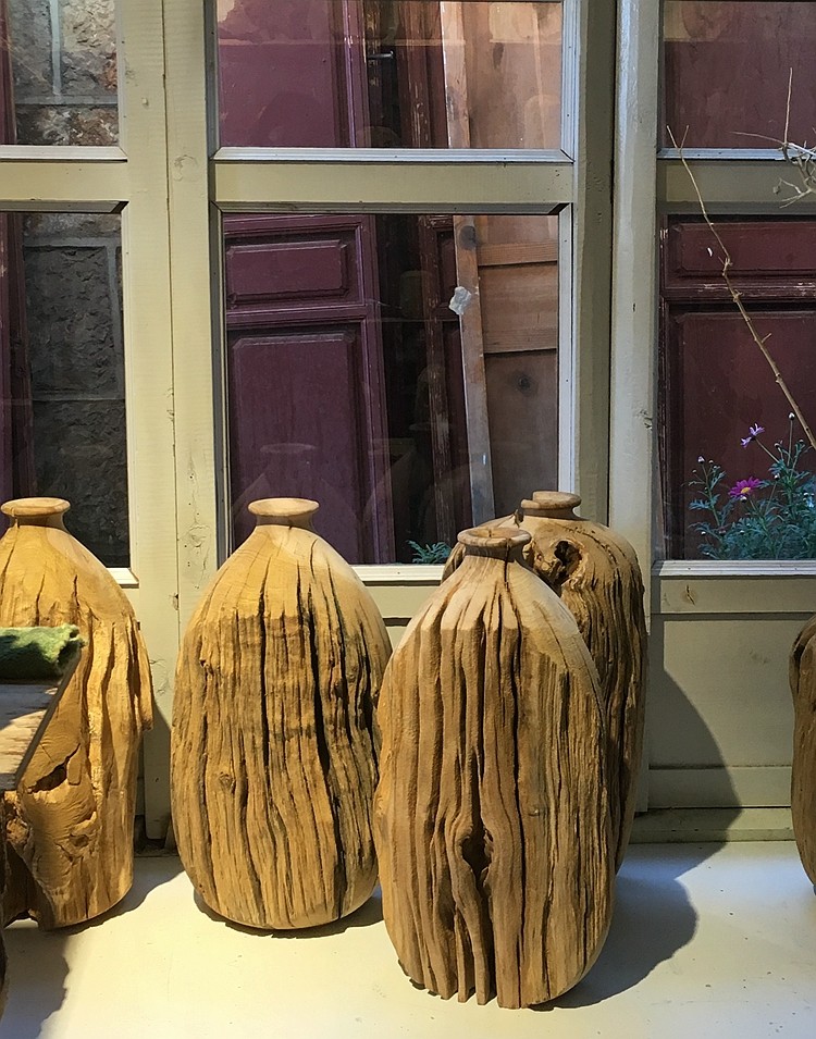 实木台面花瓶枯木摆件 客厅圆形干花花器日式茶室酒店插花瓶橱窗