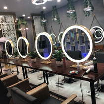 Hairdressing barber shop hair salon beauty makeup mirror double-sided mirror desktop with light LED vanity mirror round luminous mirror