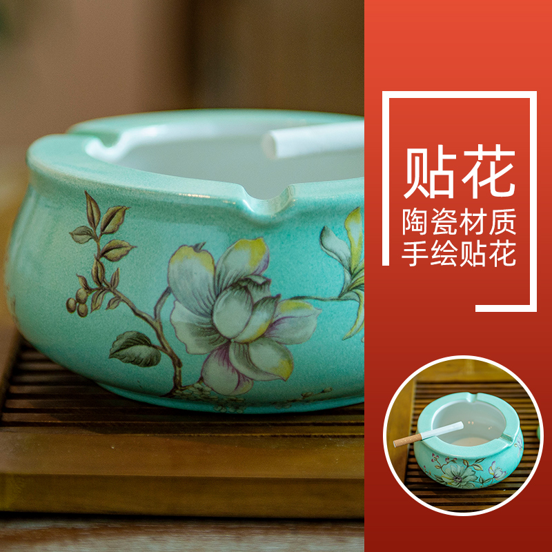 New Chinese style ceramic powder enamel ashtray large sitting room tea table ashtray American pastoral desktop furnishing articles home decoration