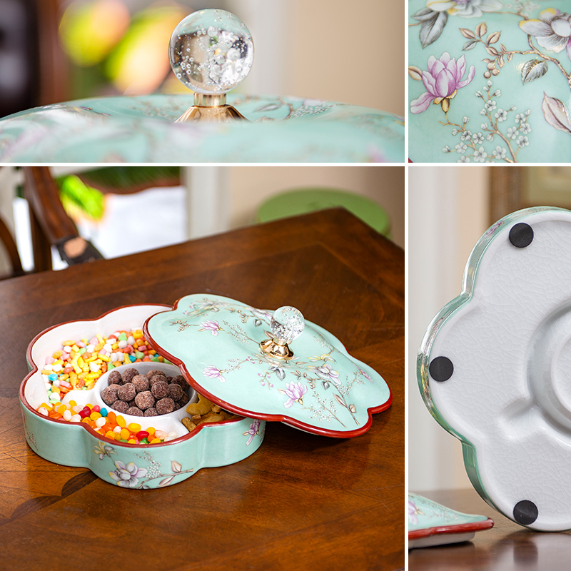 欧式陶瓷果盘创意点心盘干果盘糖果盒客厅家用大号分隔带盖零食盘