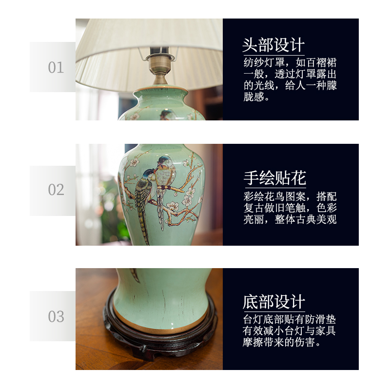 American pastoral lamp European - style originality berth lamp of bedroom the head of a bed of household ceramic painting of flowers and study bedroom lamp