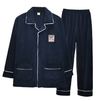 Autumn and winter mens pajamas flannel autumn and winter coral velvet warm home clothes cardigan spring and autumn long-sleeved suit