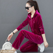 Western temperament gold velvet suit female high-end feminine 2022 new two-piece brand casual sportswear spring and autumn