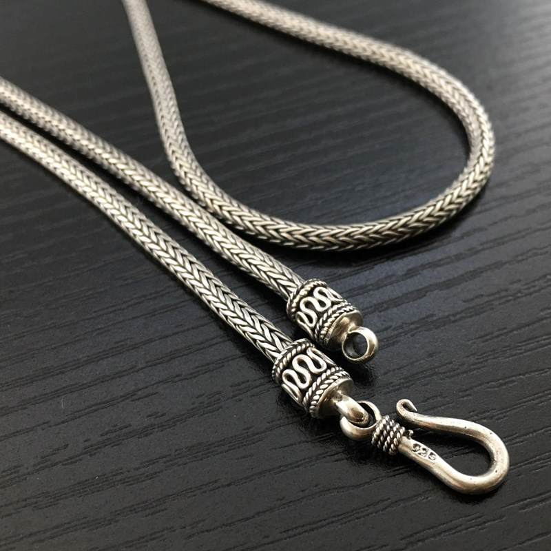 麻吉 泰银平安纹s扣编织纹男士项链 925银 泰国来的银饰
