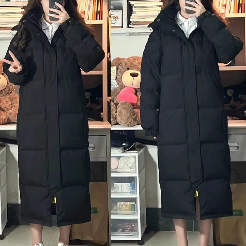 Black down cotton clothes woman mid-length 2023 winter dress new thickened cotton padded jacket Chinese opera exam student over knee jacket-Taobao